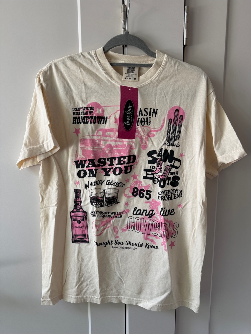 Comfort Colors Morgan Wallen Cream Tee with Pink & Black Western Graphic